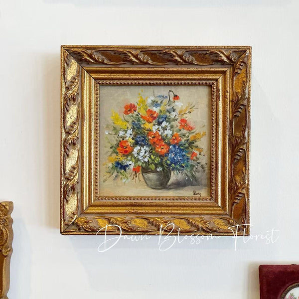 Vintage Floral Oil Painting on Wood Panel - Spring