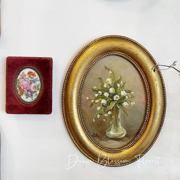 Original European Vintage Oil on Panel Painting - Lily of the Valley (White)